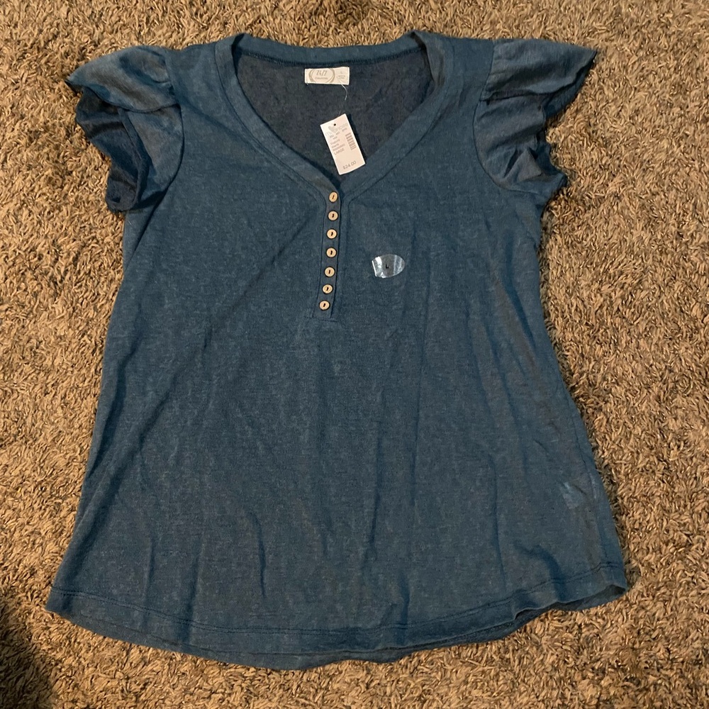Blue Ruffle Sleeve Top